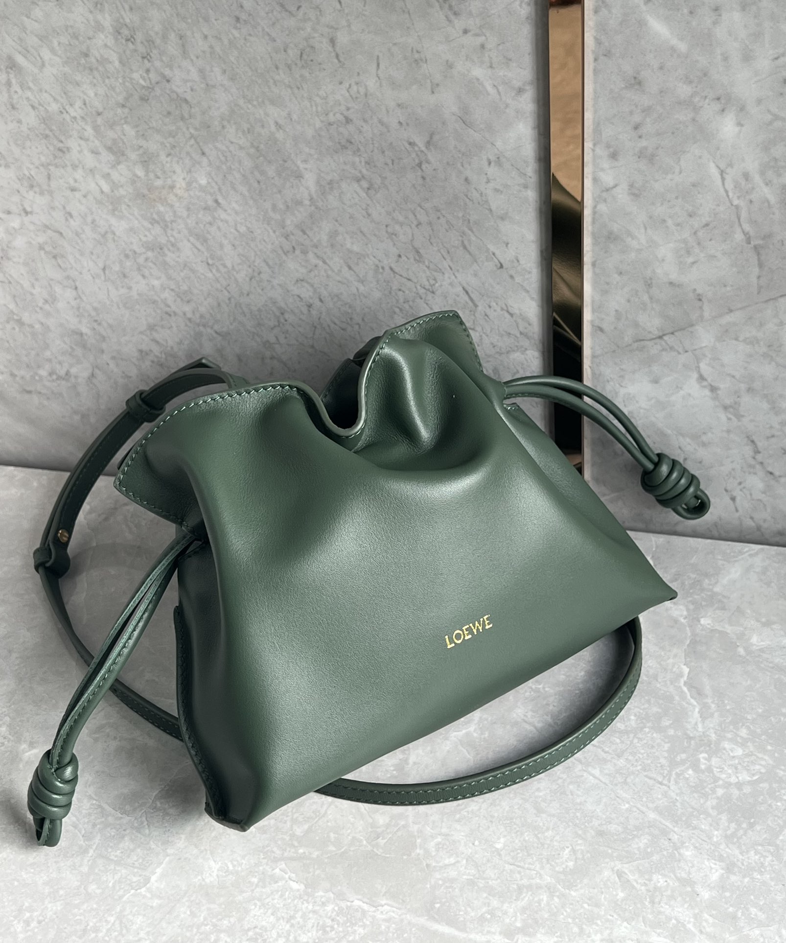 Loewe Mini Flamenco clutch in nappa calfskin Dark Green